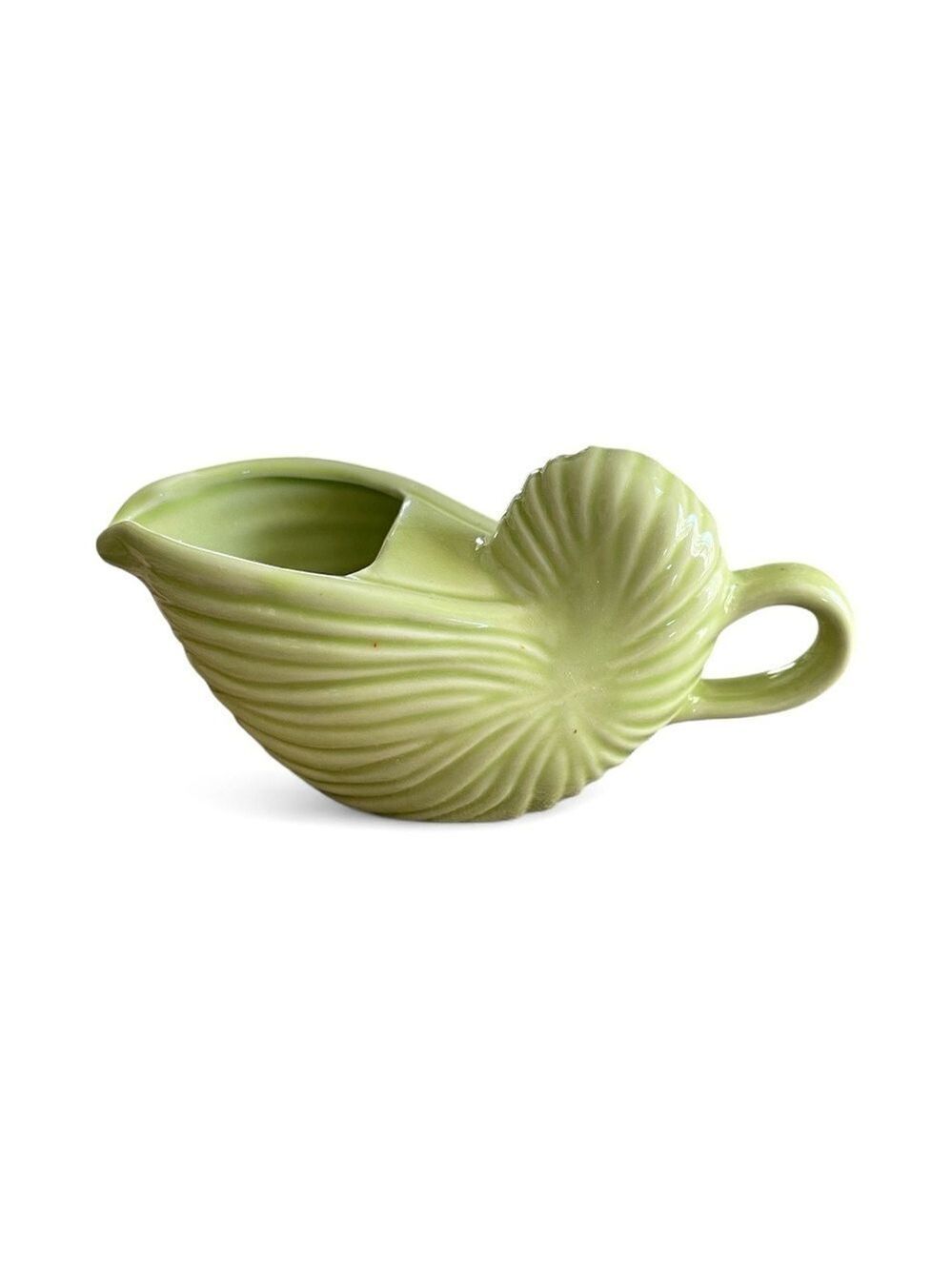 Vintage Andrea By Sadek Green Shell-Shaped Ceramic Pitcher Collectible